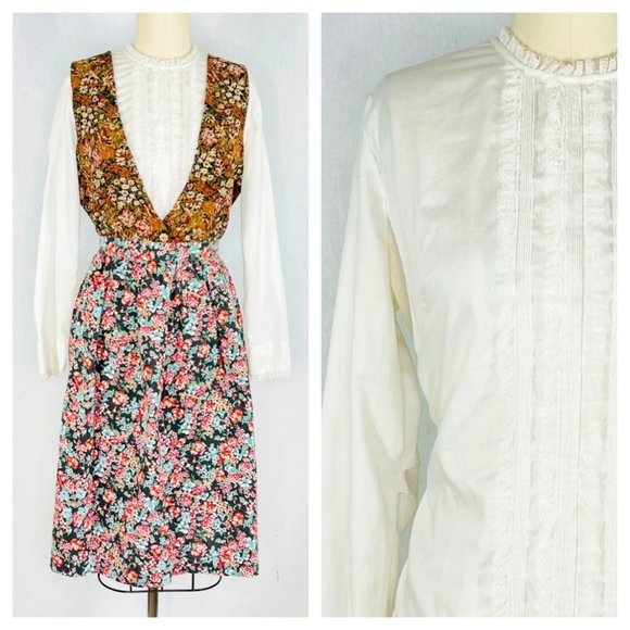 Vintage Tops - Vintage 80s Ruffle Lace White Blouse Size M Medium Academia Twee CottageCore